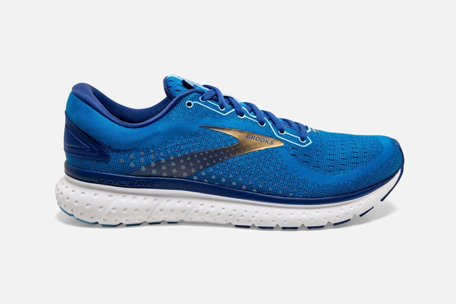 Brooks Glycerin 18 Mens Australia - Road Running Shoes - Blue/Gold (459-XYSQD)